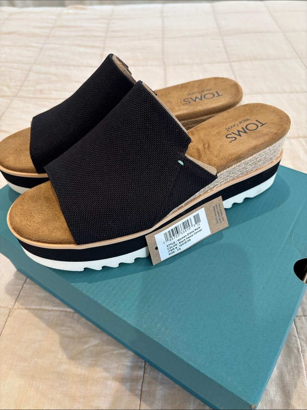 Toms Black Platform Mule Sandals